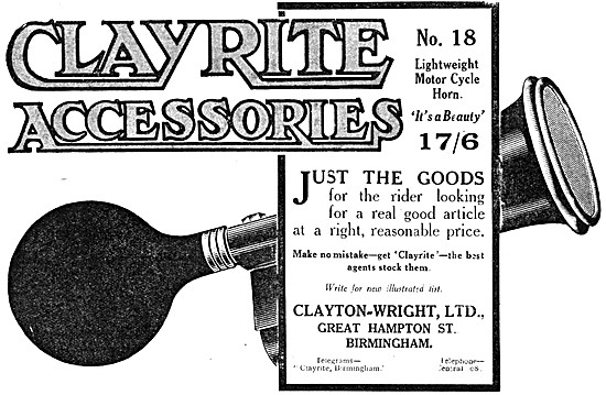 Clayton-Wright Clayrite Motor Cycle Warning Horns                