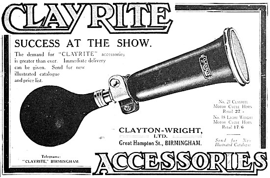 Clayton-Wright Clayrite Motor Cycle Horn 1921                    