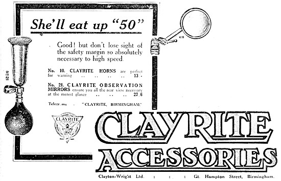 Clayton-Wright Motor Cycle Rear View Mirror & Bulb Horn          
