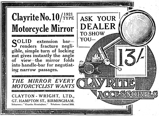 Clayton-Wright Motor Cycle Rear View Mirrors                     