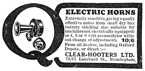 Clear-Hooters Electric Horn  1929 Advert                         