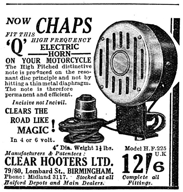 Clear Hooters Electric Horn 1931                                 
