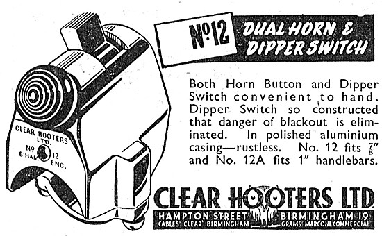 Clear Hooters No 12  Horn & Dipper Motor Cycle Handlebar Switch  
