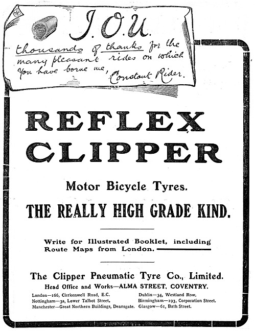 1904 Clipper Motor Cycle Tyres Advert                            
