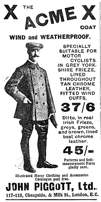 Piggott Acme X Weatherproof Motor Cycle Coat 1908                