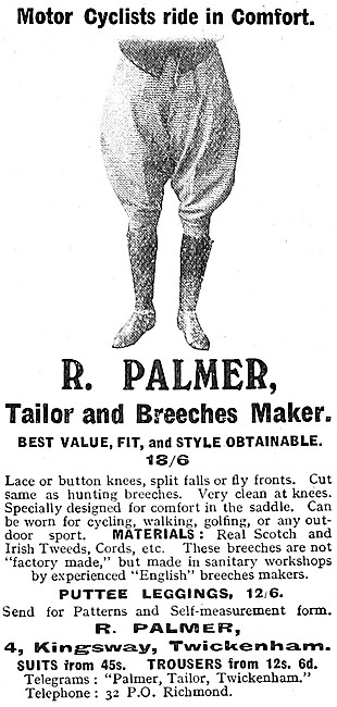R.Palmer. Motor Cyclists Breeches & Leggings 1908                