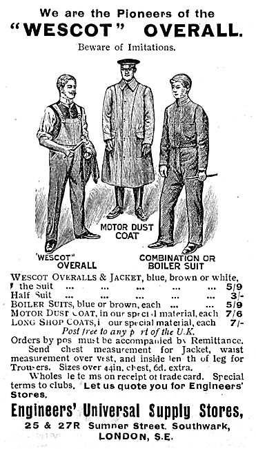 Wescot Overalls & Motor Coats 1909 Styles                        