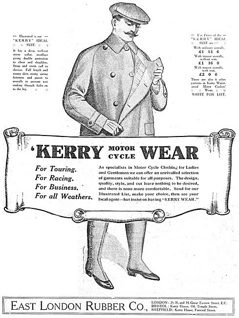 Kerry Motor Cycle Wear 1912 Advert                               