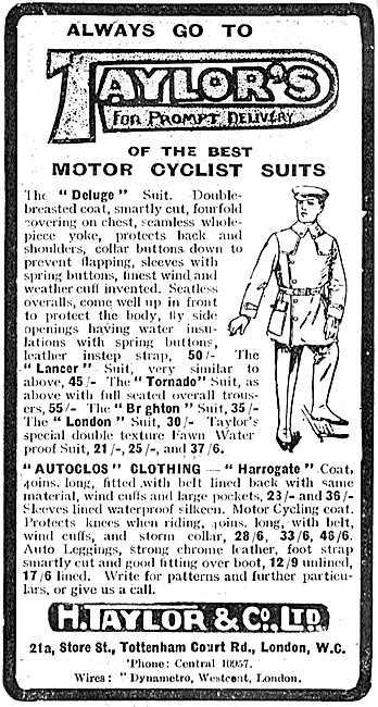 Taylors Motor Cyclist Suits 1913 Style                           