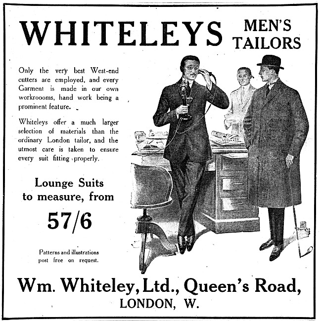 William Whiteley Mens Tailors. Queens Rd, London W. 1914         