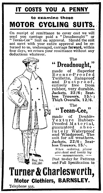 Turner & Charlesworth Motor Clothiers - Motor Cycling Suits 1914 
