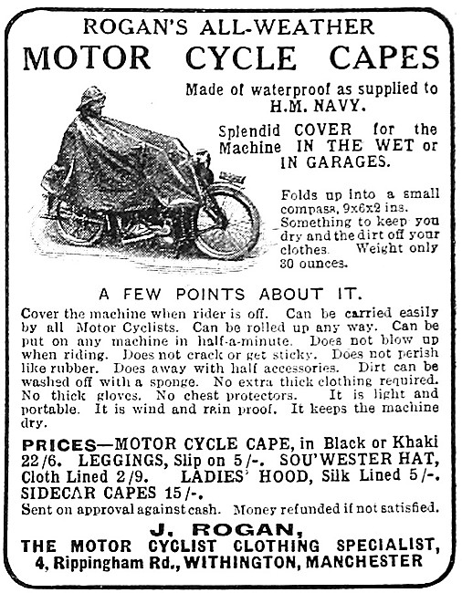 Rogans All Weather Motor Cycle Capes 1915                        