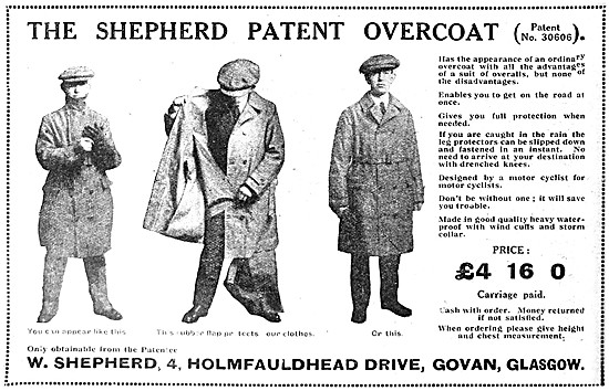 Shepherd Patent Overcoat - Shepherds Motor Cyclists Clothing 1920