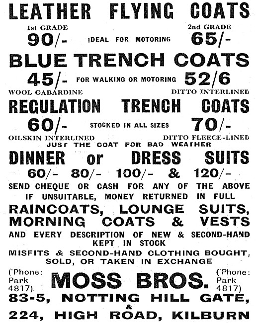 Moss Bros Motorcycle Weather Wear 1922 Styles                    