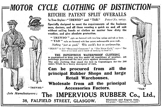 Ritchie Patent Impervious Motorcyclists Waterproof Clothing 1922 