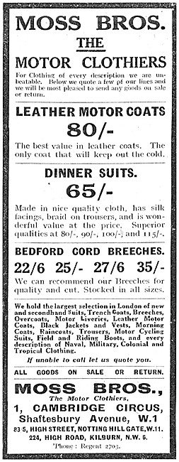 Moss Bros The Motor Clothiers 1924 Garments                      