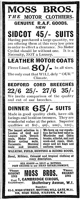 Moss Bros Weatherproof Motor Cycle Clothing 1924 Products        