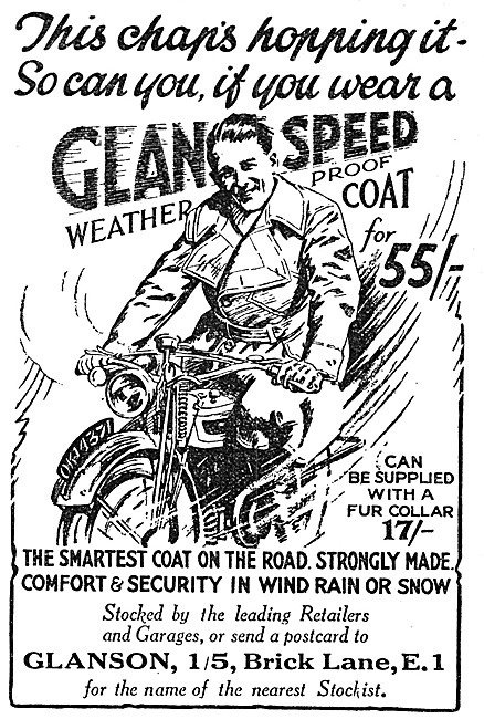 Glanspeed Weatherproof Motor Cycle Coats 1928                    