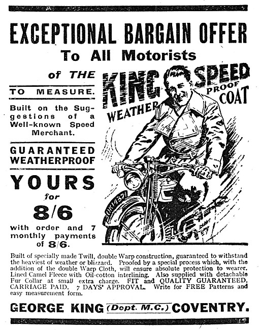 Kingspeed Weatherproof Coats 1928                                
