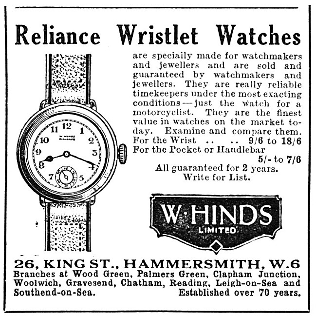 W.Hinds Reliance Wrist Watches                                   