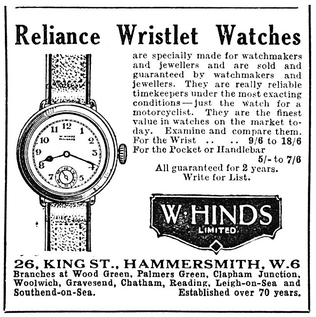 W.Hinds Reliance Wrist Watches                                   