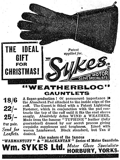 1935 Sykes Weatherbloc Motorcyclists Gauntlets                   