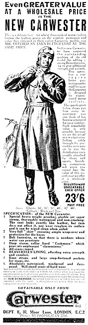 Carwester Motorxyclists Weatherproof Coats 1936 Styles           