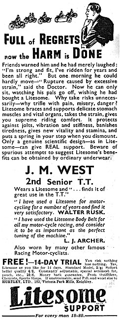 Litesome Body Belts For Motorcyclists 1939 Advert                