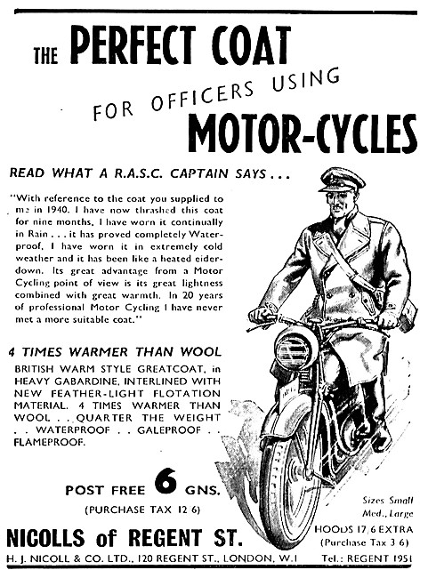 Nicolls Of Regent St Motor Cycle Coats For Officers              