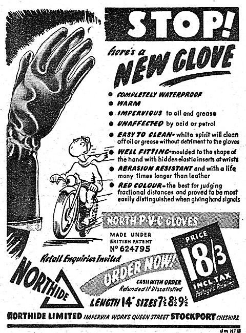 Northide Motor Cycle Gloves 1950 Advert                          