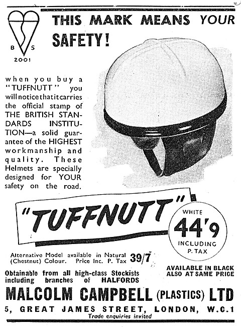 Malcolm Campbell Tuffnutt Motor Cycle Helmet 1954                