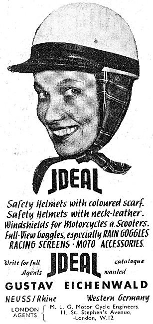 Eichenwald Ideal Motor Cycle Helmets & Goggles 1955 Advert       