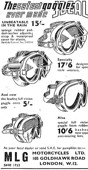 MLG Motorcycle Goggles - MLG Ideal Goggles 1957 Advert           