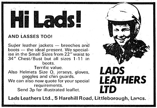 Lads Leathers Motorcycle Leatherwear 1973 Advert                 