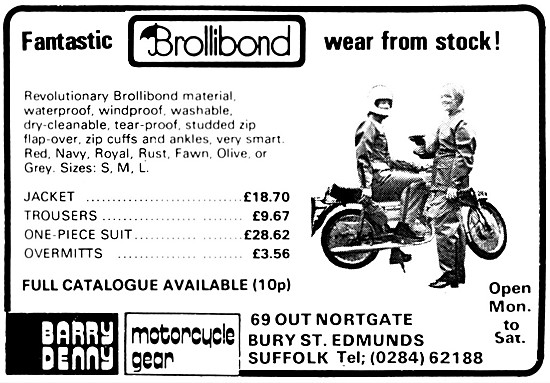 Barry Denny Motorcycle Gear - Brollibond Motor Cycle Clothing    