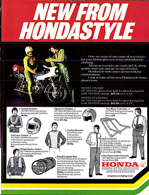 Honda Style Motorcycle Clothing & Accessories                    