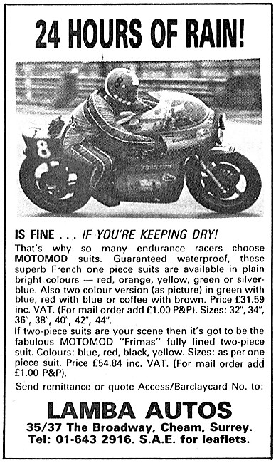 Lamba Motomod Motor Cycle Weatherproof Clothing                  