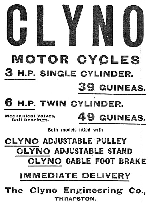 1909 Clyno 3 hp Motor Cycle - Clyno 6 hp Twin Cylinder           