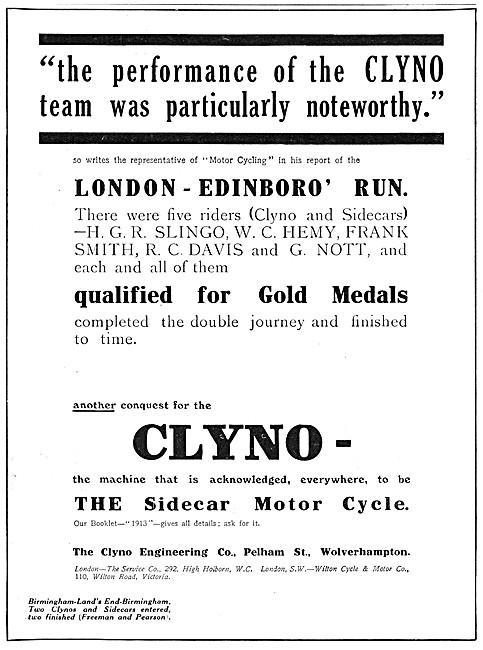 Clyno Sidecar Motor Cycles                                       