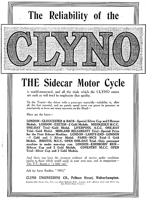 Clyno Motor Cycles - Clyno Sidecar Motorcycles                   