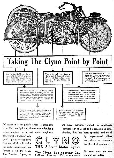 Clyno Motor Cycles - Clyno Sidecar Motor Cycles                  