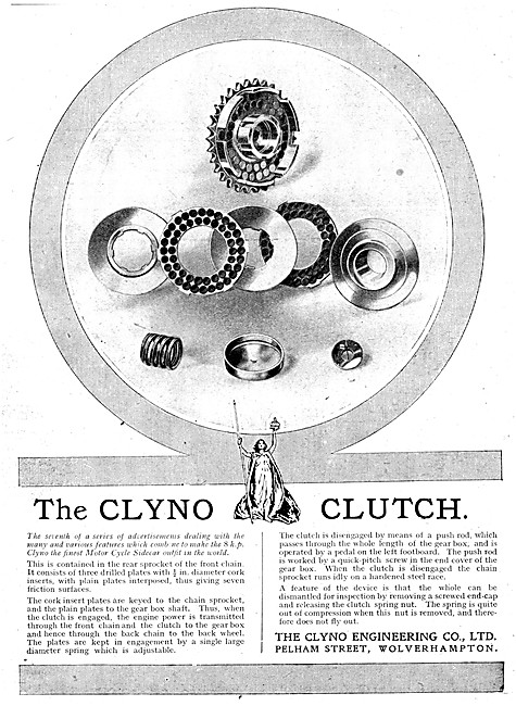 1920 Clyno Motor Cycle Advert Featuring Clyno Clutch Assembly    