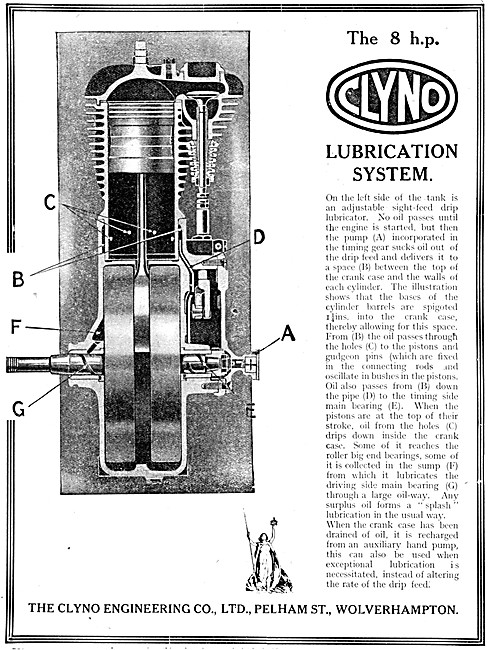 1920 Clyno Motor Cycle Advert Featuring The Lubrication System   