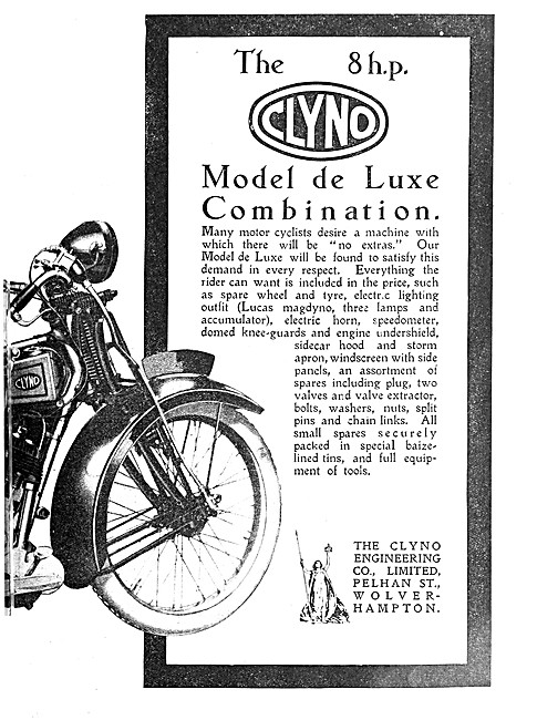 1920 Clyno Motor Cycle Advert  Clyno 8 hp Motor Cycle Combination