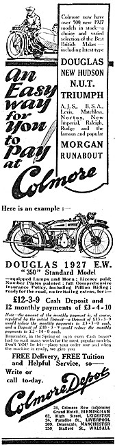 Colmore Depot Motor Cycle & Three-Wheeler Car Sales 1927 Advert  