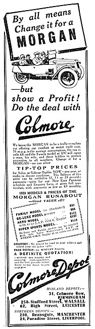 Colmore Depot Morgan Car Dealership 1929 Advert                  