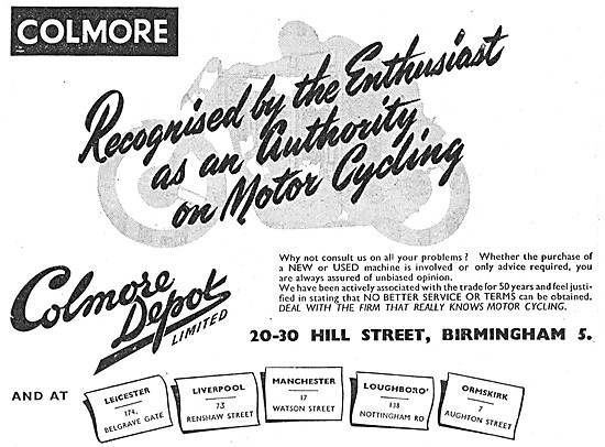 Colmore Depot  Motor Cycle Sales & Service 1951                  