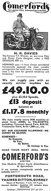 Comerfords Motor Cycle Sales. Portsmouth Road, Thames Ditton.    