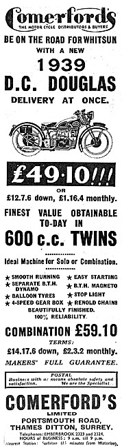 Comerfords Motor Cycle Sales - D.C.Douglas 600 cc Twin           