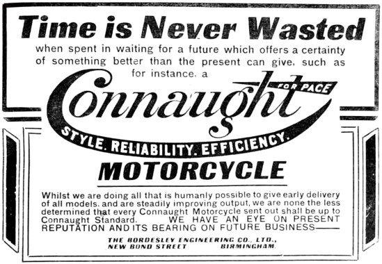 Connaught Motor Cycles 1919 Production Programme                 